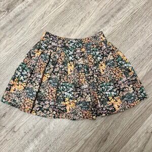 American Eagle‎ Floral Mini Skirt Cotton Linen Smocked Pleated Multi-Color S